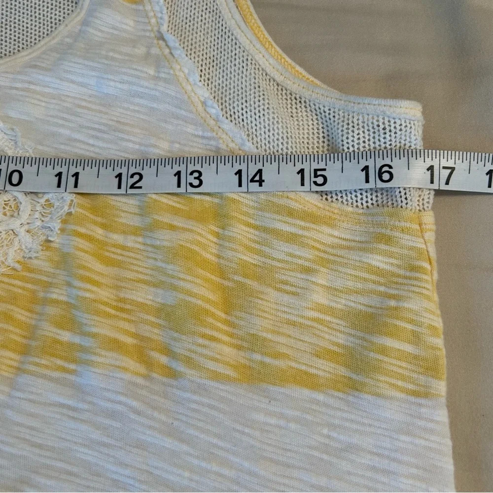 Free People We The Free XS Yellow Stripe Mesh Lace Front Raw Hem Tank Top Y2K - Picture 9 of 10